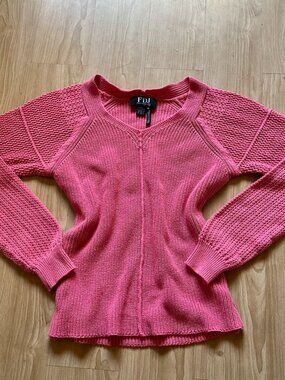 FDJ French Dressing Jeans Coral Pink Mixed Knit Sweater Small V-Neck